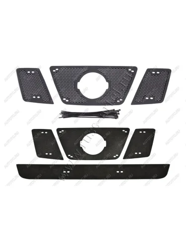 Защитная сетка решетки радиатора и зимняя заглушка решетки радиатора и переднего бампера Русская Артель (шагрень) Nissan Navara  2 D40 (2004-2010) дорестайлинг