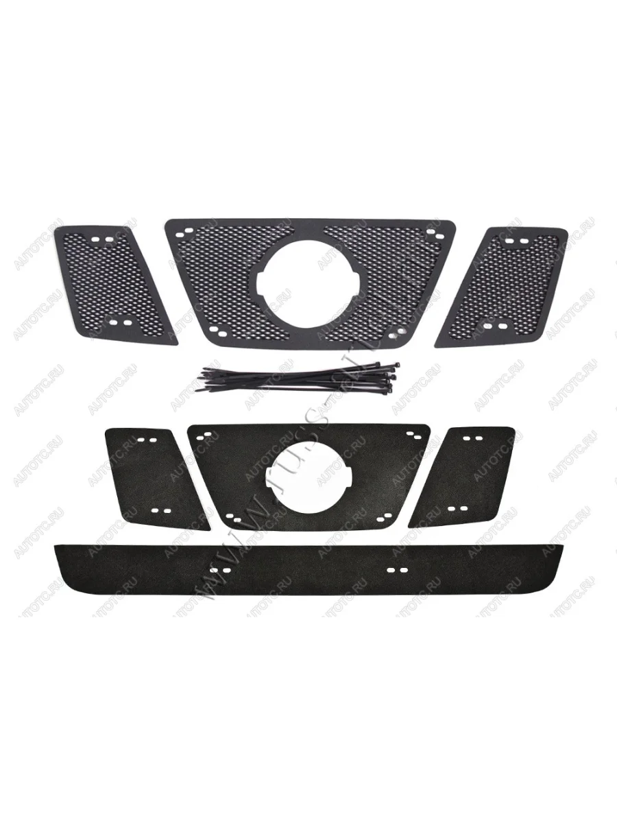 Защитная сетка решетки радиатора и зимняя заглушка решетки радиатора и переднего бампера Русская Артель Nissan Navara 2 D40 дорестайлинг (2004-2010) (шагрень)  в Перми Пермском крае