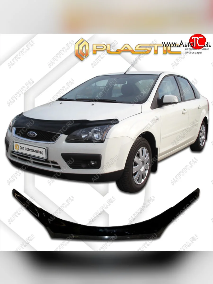 Дефлектор капота (exclusive) CA Plastic Ford Focus 2 хэтчбэк 3 дв. дорестайлинг (2004-2007) (Classic черный)  в Керчи Республика Крым