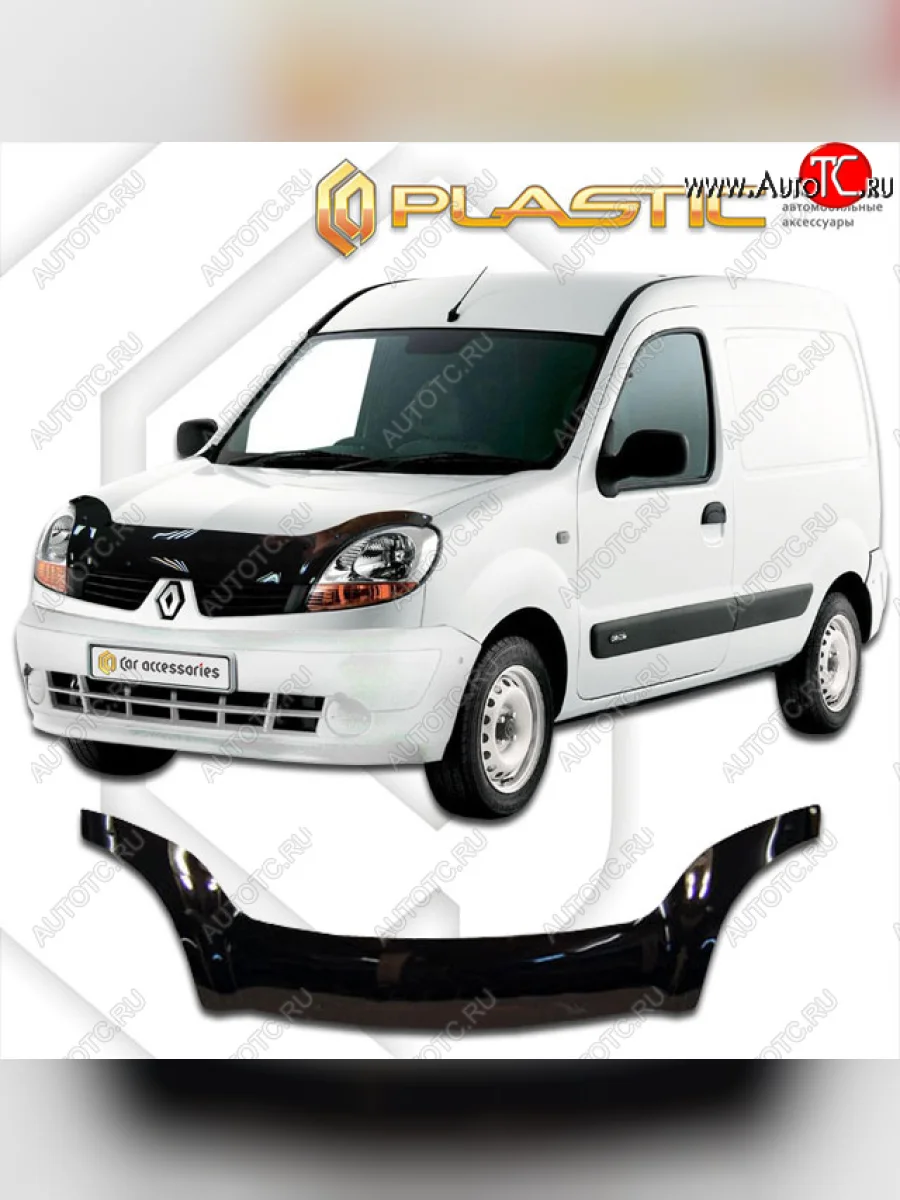 Дефлектор капота (exclusive) CA Plastic Renault Kangoo KC рестайлинг (2003-2007) (Classic черный)  в Керчи Республика Крым