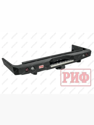 Бампер задний силовой (с квадратом под фаркопом и фонарями) РИФ (черный) Toyota Land Cruiser  76 (2014-2016) 5 дв. 3-ий рестайлинг