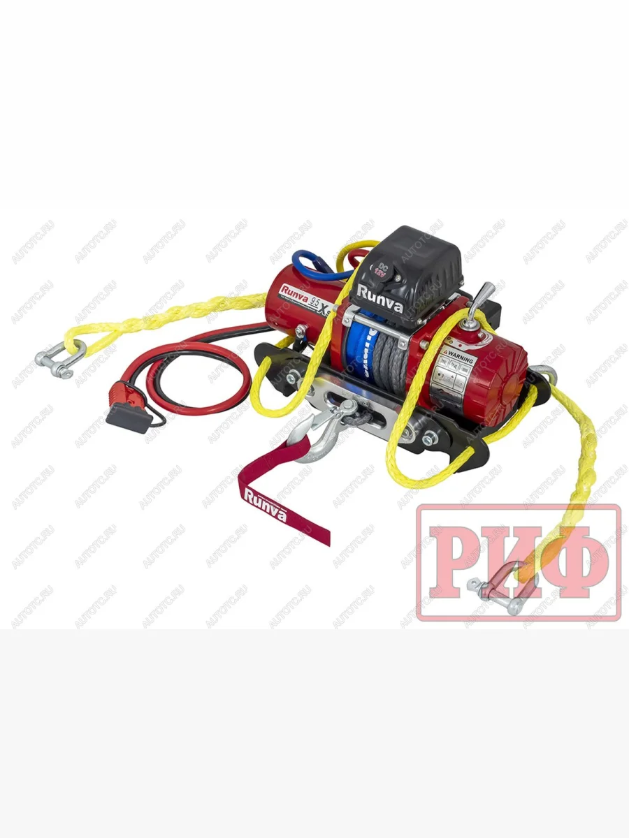 Лебёдка переносная РИФ 9.5XSR c квадратом для фаркопа и проводами в сборе, короткий барабан, синтетический трос (облегченная) РИФ 9.5xsr-kit3.1  с доставкой в г. Керчь