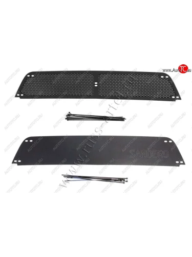 Защитная сетка и зимняя заглушка решетки переднего бампера для Renault Sandero Stepway 2009-2013, шагрень  Рено Сандеро Русская Артель srr-134052