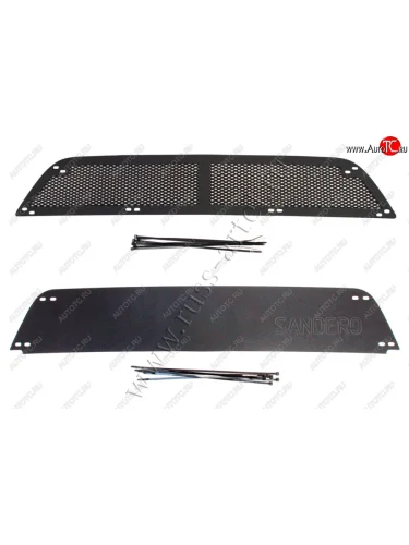 Защитная сетка и заглушка решетки переднего бампера для Renault Sandero Stepway II 2014-2017, шагрень  Рено Сандеро Русская Артель srr-134062