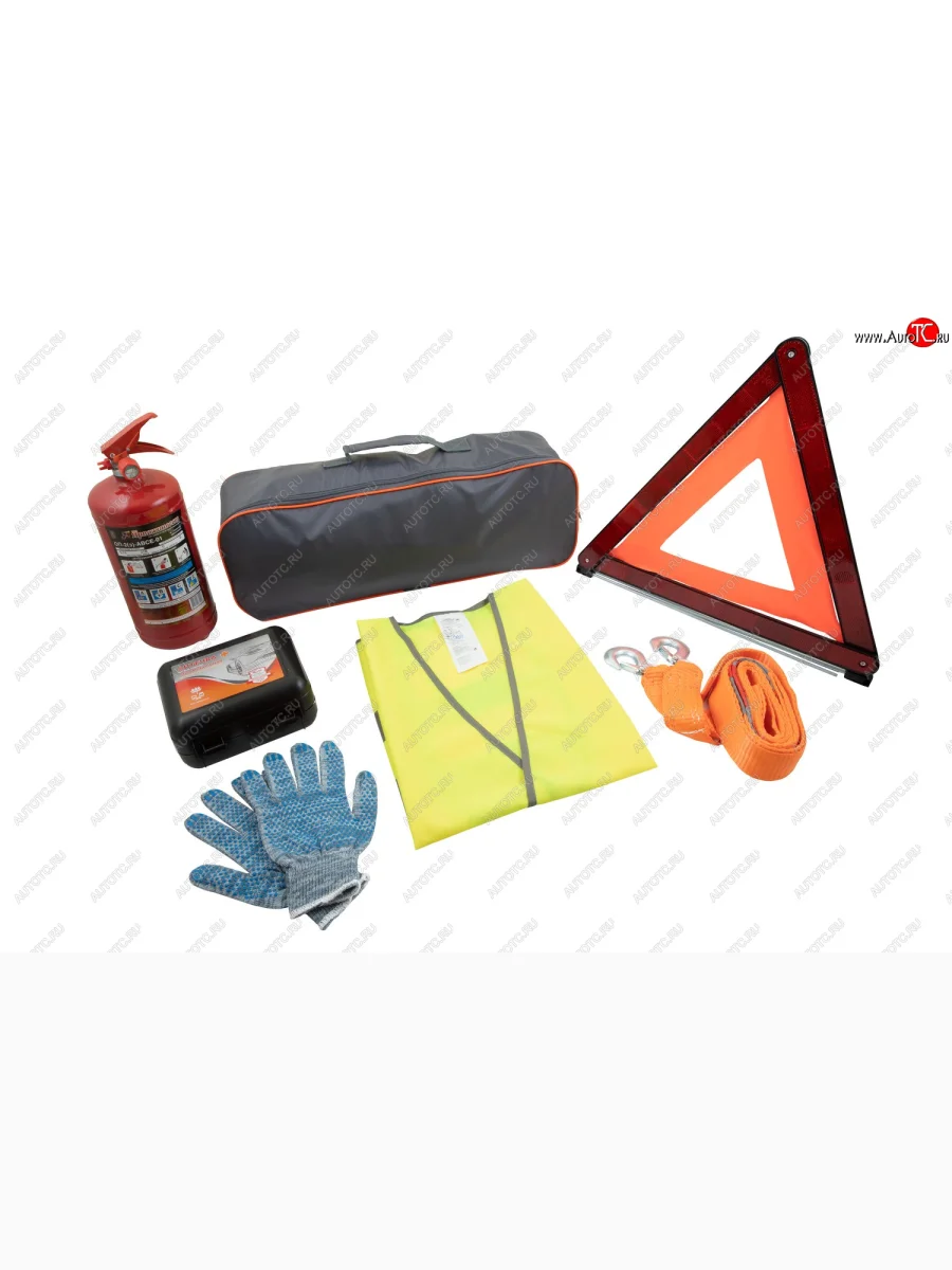 Автомобильный набор серыйоранжевый Plus без лого (аптечка, жилет, огнетушитель, знак, перчатки, трос 5 т) Arbori afek.grey.plus.01  В Кинешме Ивановской области