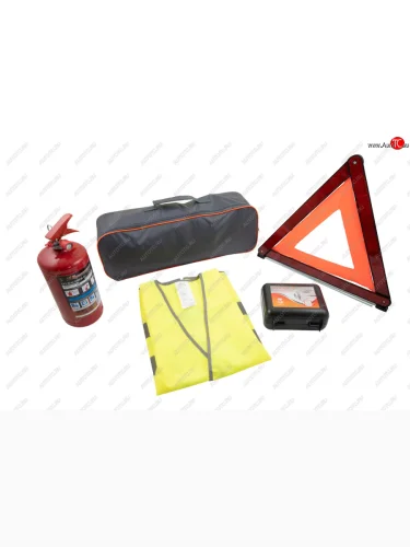 Автомобильный набор серыйоранжевый Basic без лого (аптечка, жилет, огнетушитель, знак) Arbori afek.grey.basic.01