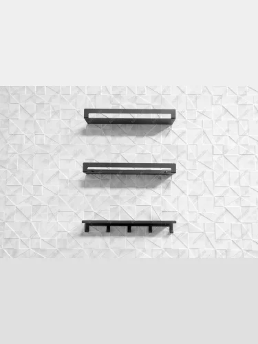 Набор 2 полки+вешалка с полкой для ванной комнаты, черные (сталь) FORMAT afm.han.s002