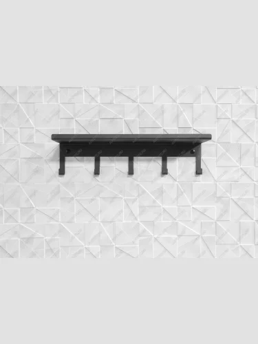 Полка с крючками (5 шт.) для ванной комнаты, черная (сталь) FORMAT afm.han.s005