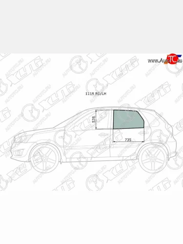 Стекло боковое опускное (Сзади Слева Цвет зеленый) Datsun mi-Do 14-21  on-DO 14-19  LADA Granta XYG 1118 RD/LH