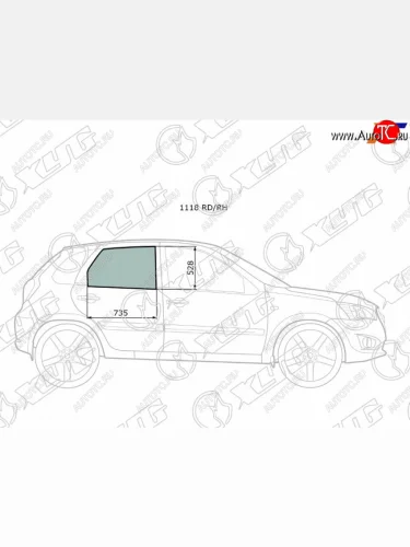 Стекло боковое опускное (Сзади Справа Цвет зеленый) Datsun mi-Do 14-21  on-DO 14-19  LADA Granta XYG 1118 RD/RH