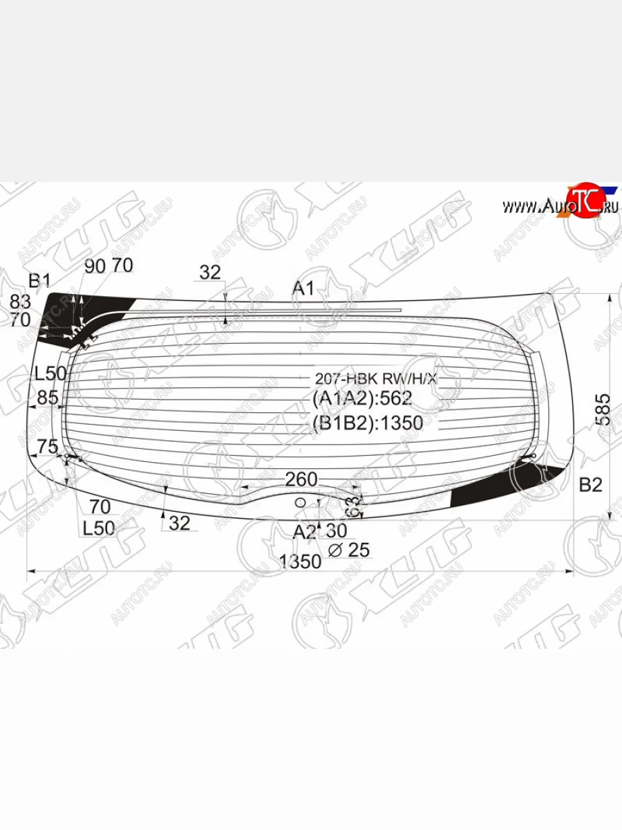 Стекло заднее с обогревом PEUGEOT 207 3/5D HBK 06-12 XYG 207-HBK RW/H/X, 207hbkrwhx XYG 207-HBK RW/H/X  в Воронеже Воронежской области