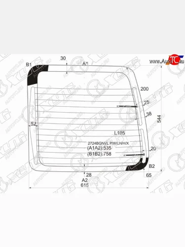 Стекло заднее (Цвет зеленый Обогрев) Citroen Berlingo 96-12  Peugeot Partner 96-12  Partner Tepee XYG 2724BGNVL RW/LH/H/X