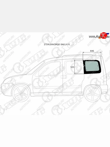 Стекло кузова боковое (не опускное) (Слева Цвет зеленый) Citroen Berlingo 96-12  Peugeot Partner 9 XYG 2724LGNV3RQO SW/LH/X