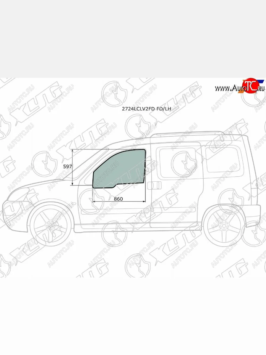 Стекло боковое опускное (Спереди Слева Цвет зеленый) Citroen Berlingo 96-12  Peugeot Partner 96-1 XYG 2724LCLV2FD FD/LH  в Воронеже Воронежской области