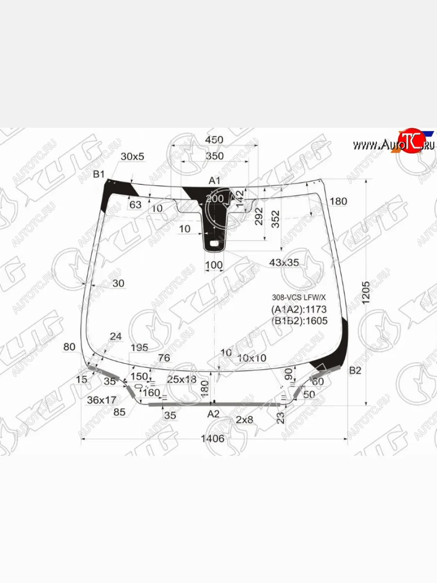 Стекло лобовое (датчик дождя, молдинг) XYG Peugeot 308 T7 хэтчбек 5 дв. дорестайлинг (2007-2011) (зеленое)  в Керчи Республика Крым