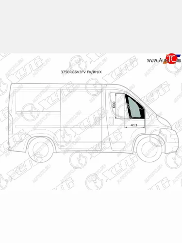 Стекло форточки (Спереди Справа Цвет зеленый) Peugeot Boxer 06-  Citroen Jumper 06-  Fiat Ducato XYG 3750RGSV3FV FV/RH/X