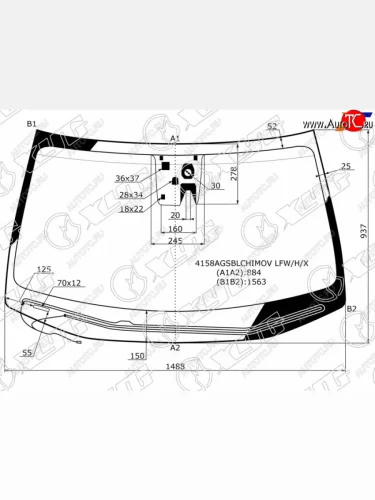Стекло лобовое (Обогрев щеток Одна камера Датчик дождя) Hyundai Genesis 14-17 XYG 4158AGSBLCHIMOV LFW/H/X