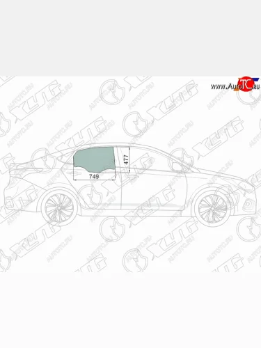Стекло боковое опускное (Сзади Справа Цвет зеленый Крепления) Hyundai Solaris 17-20  Accent 17-2 XYG 4168RGNS4RD RD/RH