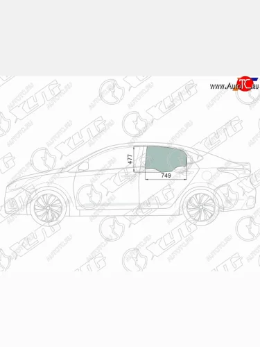 Стекло боковое опускное (Сзади Слева Цвет зеленый Крепления) Hyundai Solaris 17-20  Accent 17-22 XYG 4168LGNS4RD RD/LH