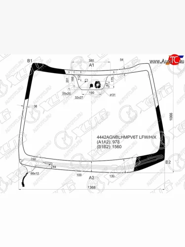 Стекло лобовое (обогрев щеток, датчик дождя, место под датчик запотевания) XYG (зеленое) KIA Ceed 2 JD рестайлинг универсал (2015-2018)