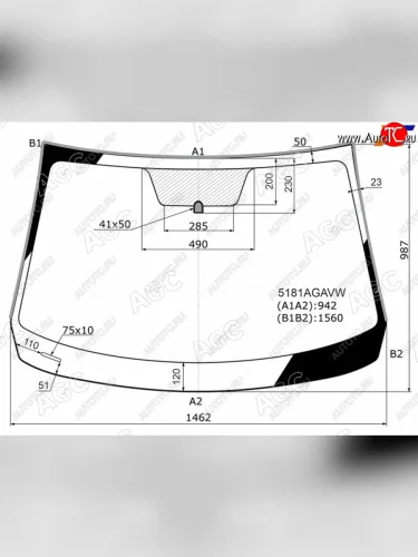 Стекло лобовое (Молдинг Все типы кузова) Mazda 3 13-19  Axela 13-19                                AGC 5181AGAVW