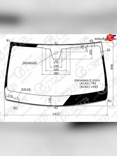 Стекло лобовое (датчик дождя, молдинг) XYG (зеленое) Mercedes-Benz GLC class X253 (2015-2023)