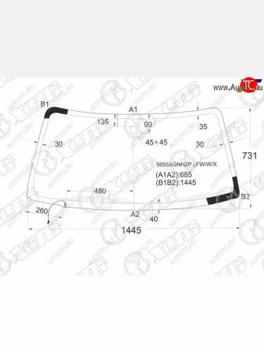 Стекло лобовое (Обогрев щеток) Mitsubishi L200 96-06  Pajero Sport 96-08  Challenger 96-01  Monte XYG 5650AGNH2P LFW/W/X
