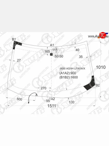Стекло лобовое (Обогрев щеток) Mitsubishi Outlander 05-12  Citroen C-Crosser 07-12  Peugeot 4007 0 XYG 5680AGNH LFW/W/X