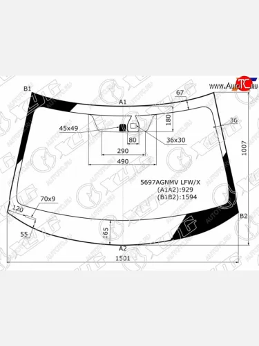 Стекло лобовое (датчик дождя) XYG (зеленое) Mitsubishi Outlander GF дорестайлинг (2012-2014)