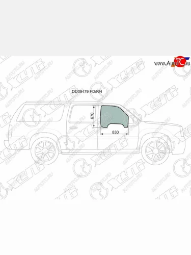 Стекло боковое опускное (Спереди Справа Цвет зеленый) Cadillac Escalade 01-06  Chevrolet Avalanch XYG DD09479 FD/RH