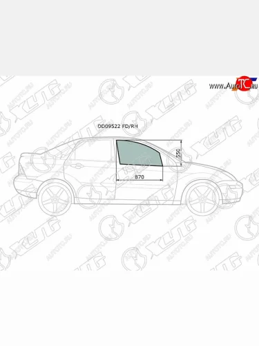 Стекло боковое опускное (Спереди Справа Цвет зеленый) Ford Focus 98-04 XYG DD09522 FD/RH