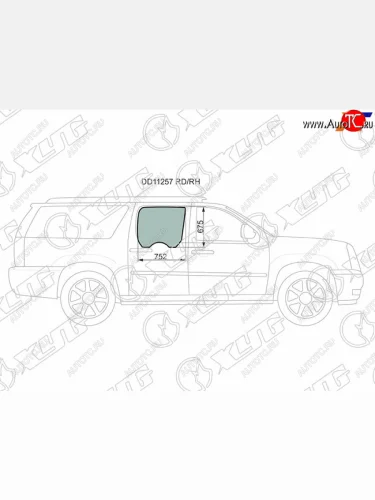 Стекло боковое опускное (Сзади Справа Цвет зеленый) Cadillac Escalade 06-15 XYG DD11257 RD/RH