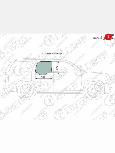 Стекло боковое опускное (Сзади Справа Цвет зеленый 5D) Chevrolet Tahoe 99-07  Cadillac Escalade XYG DD09738 RD/RH