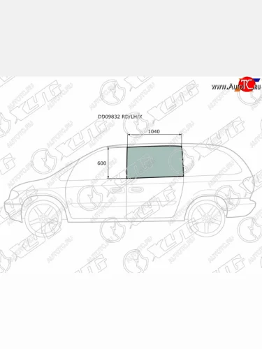 Стекло боковое опускное (Сзади Слева Цвет зеленый) Chrysler Town&Country 95-07  Voyager 00-07  D XYG DD09832 RD/LH/X