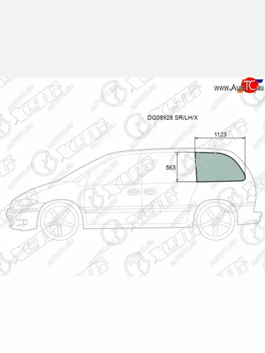 Стекло кузова боковое (не опускное) (Слева Цвет зеленый) Chrysler Town&Country 95-00  Voyager 95-0 XYG DQ08928 SR/LH/X