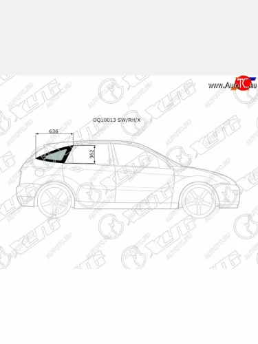 Стекло кузова боковое (не опускное) (Справа Цвет зеленый) Ford Focus 98-04 XYG DQ10013 SW/RH/X