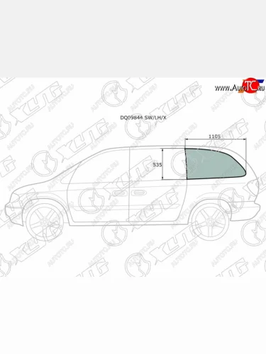 Стекло кузова (собачник) заднее левое длинная база CHRYSLER TOWN&COUNTRY VOYAGERDODGE CARAVAN 00-07 XYG DQ09844 SW/LH/X