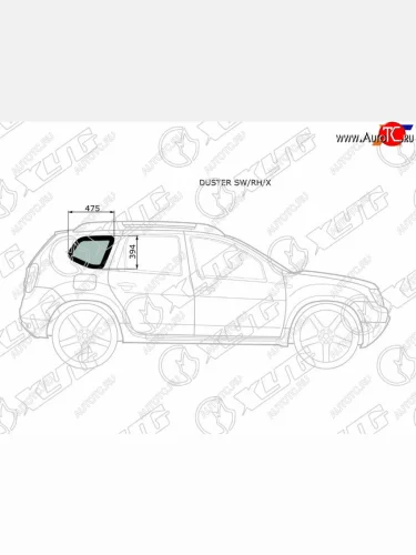 Стекло кузова боковое (не опускное) (Справа Цвет зеленый) Nissan Terrano 14-22  Renault Duster 10- XYG DUSTER SW/RH/X