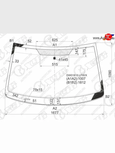 Стекло лобовое Chrysler Grand Voyager 08-15  Town&Country 08-15  Voyager 07-16  Dodge Caravan 07- XYG DW01818 LFW/X