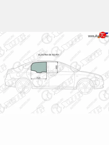 Стекло боковое опускное (Сзади Справа Цвет зеленый) Hyundai Elantra 06-12  Avante 06-11           XYG ELANTRA-06 RD/RH