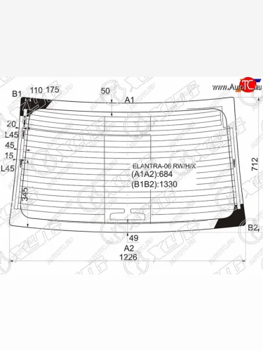 Стекло заднее (Цвет зеленый Обогрев Антенна) Hyundai Elantra 06-12  Avante 06-11 XYG ELANTRA-06 RW/H/X