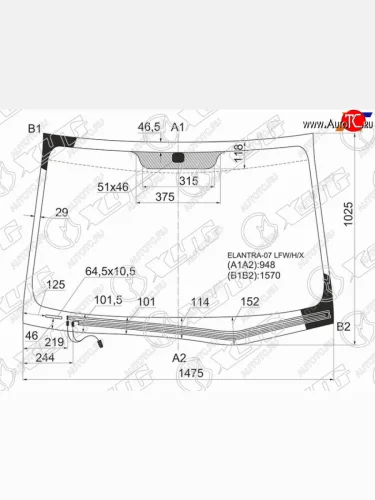 Стекло лобовое (Обогрев щеток) Hyundai Elantra 06-12  Avante 06-11 XYG ELANTRA-07 LFW/H/X