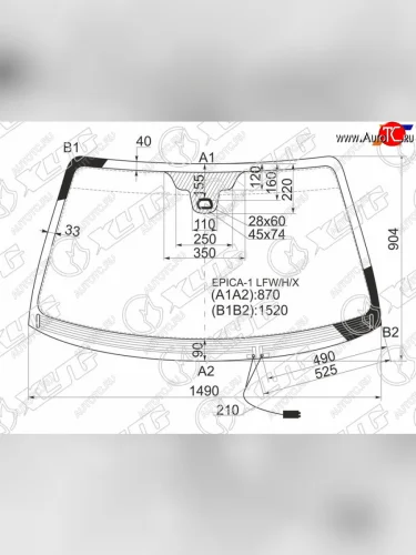 Стекло лобовое (Обогрев щеток Датчик дождя) Chevrolet Epica 06-13  Evanda 04-06  Daewoo Evanda 00 XYG EPICA-1 LFW/H/X