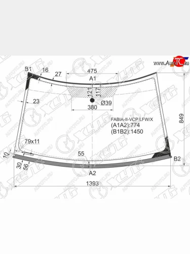 Стекло лобовое (молдинг) XYG (зеленое) Skoda Fabia Mk2 универсал дорестайлинг (2007-2010)