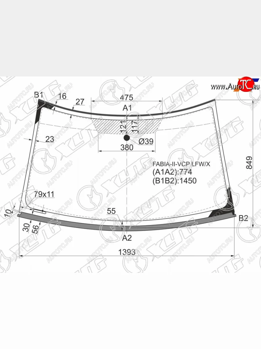 Стекло лобовое (молдинг) XYG Skoda Fabia Mk2 хэтчбэк рестайлинг (2010-2014) (зеленое)  в Перми Пермском крае