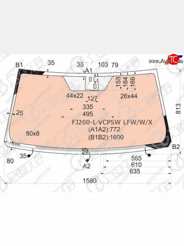 Стекло лобовое (Обогрев щеток Обогрев полный Датчик дождя) Toyota Land Cruiser (J200) 07-15  Lexu XYG FJ200-L-VCPSW LFW/W/X