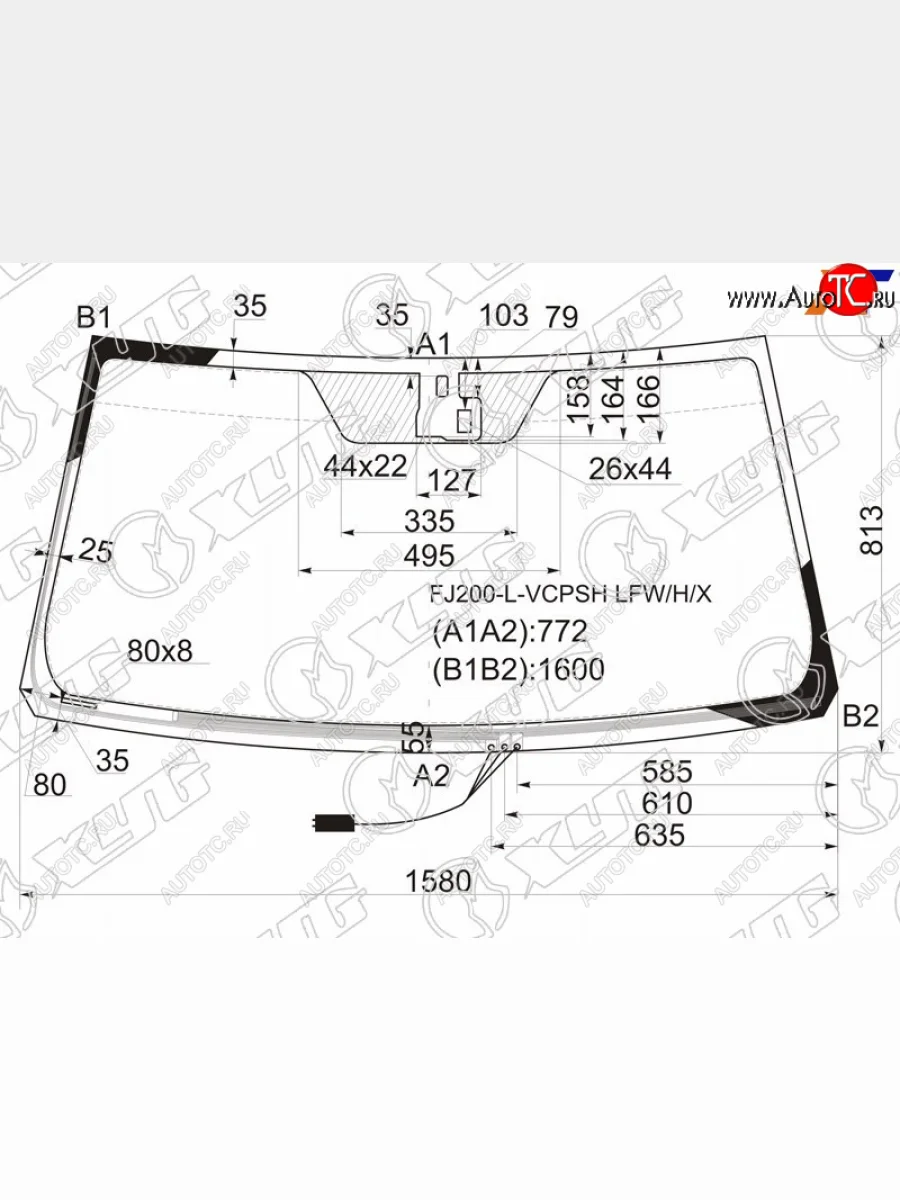 Стекло лобовое (обогрев щеток, датчик дождя) XYG  Toyota Land Cruiser (2007-2015) 200 (зеленое)  в Керчи Республика Крым