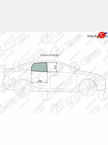 Стекло боковое опускное (Сзади Справа Цвет зеленый) Ford Focus 10-19                               XYG FOCUS-III RD/RH