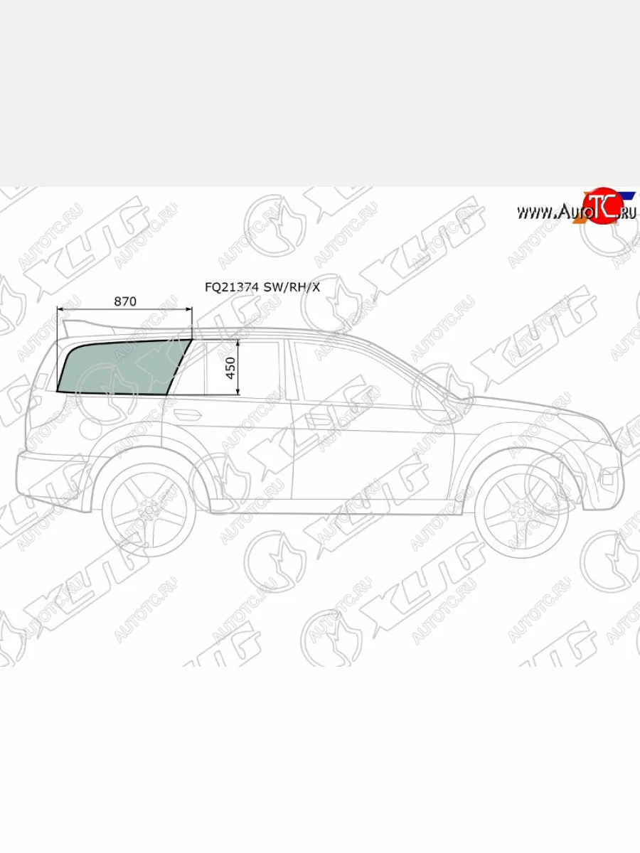 Стекло кузова боковое (не опускное) (Справа Цвет зеленый) Great Wall Hover 05-10  Hover H3 10-16  XYG FQ21374 SW/RH/X  в Воронеже Воронежской области