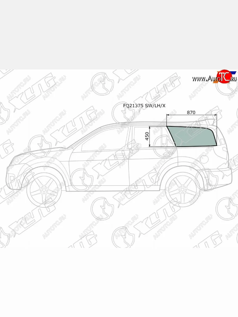 Стекло кузова боковое (не опускное) (Слева Цвет зеленый) Great Wall Hover 05-10  Hover H3 10-16  XYG FQ21375 SW/LH/X  в Керчи Республика Крым